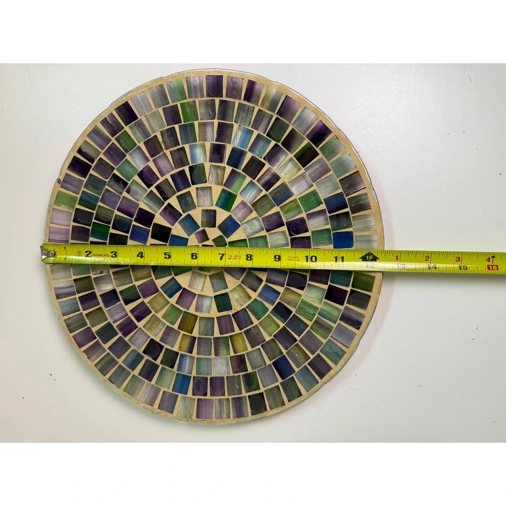 Home Interiors & Gifts Mosaic Glass Decorative Plate Purple Green Blue 12.5in - Picture 2 of 5